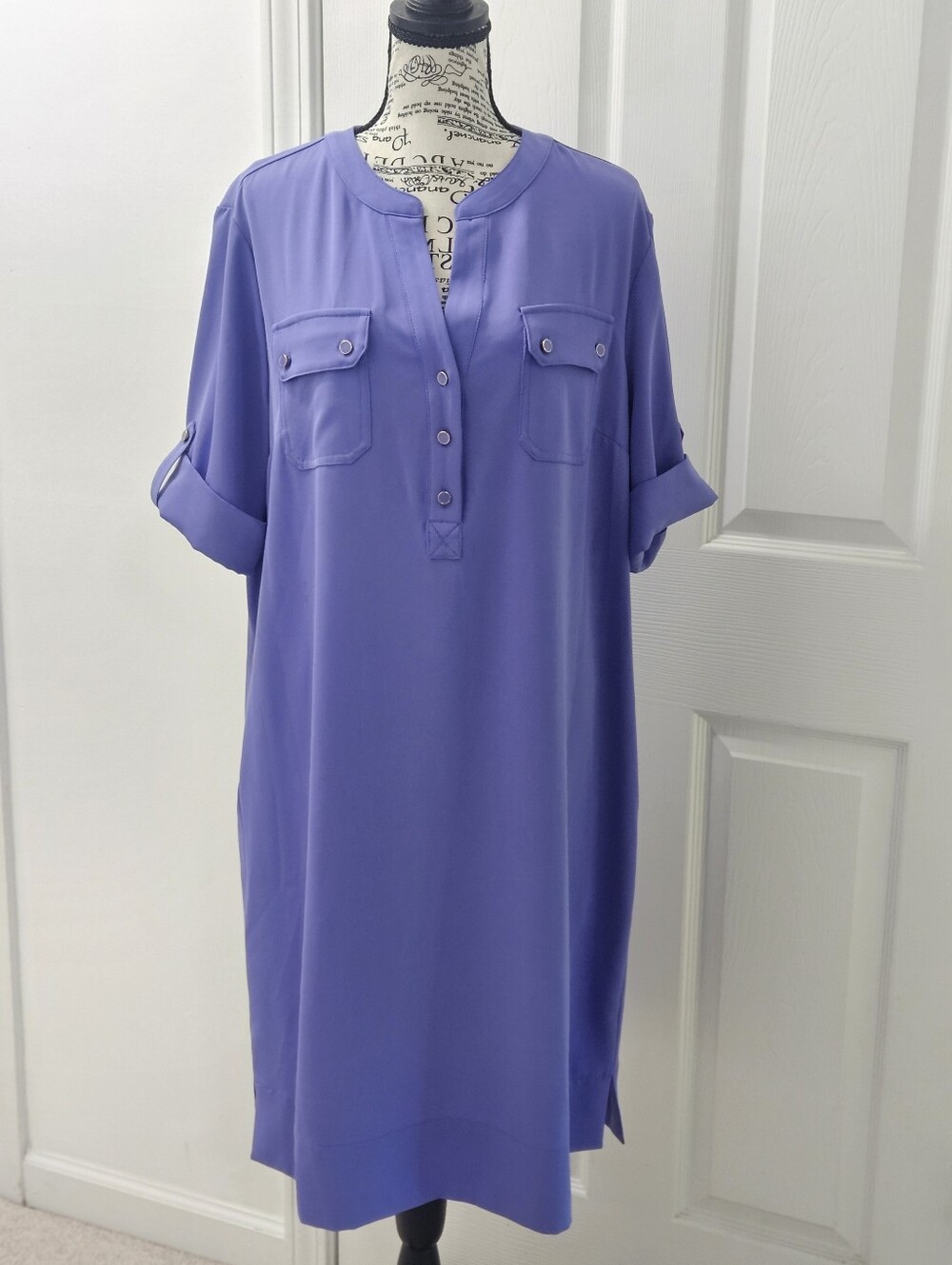 Purple Shirt Dress with Button Front and Chest Pockets. SZ XL